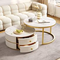Table basse en pierre frittée de style crème italienne, ronde et extensible, pour petit salon