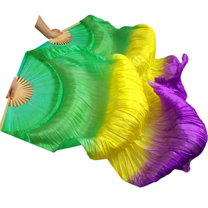 Éventails longs et pliants en soie multicolores avec voile de teinture artificielle fine pour la <span class=keywords><strong>danse</strong></span> <span class=keywords><strong>orientale</strong></span> du ventre <span class=keywords><strong>Accessoires</strong></span> de performance - Product Image 2
