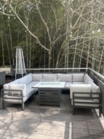 Ensemble de canapés modernes en aluminium 8 places avec table foyer intégrée pour usage extérieur