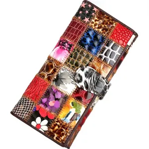 Carteira de couro legítimo feminina, carteira de design de luxo, multicolor, feita em couro legítimo, com fecho