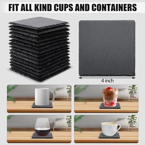 <span class=keywords><strong>Sous</strong></span>-verres en ardoise noire mate, formes carrées, rondes, en cœur ou hexagonales, pour bureau ou café, avec bords coupés ou bruts – Vente en gros usine - Product Image 2