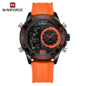 NAVIFORCE Jam Tangan Digital Pria, Arloji Tali Silikon 9199T, Tampilan Ganda Analog, Pergerakan Jepang