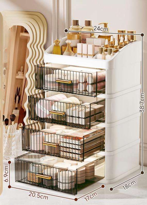 Blanc - Tiroir haut (cloisonné) quatre niveaux