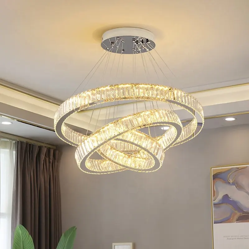 Modern nordic large luxury led decorative long staircase ceiling lamp Ring crystal chandelier pendant light for living room