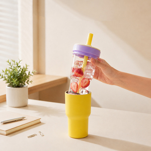Gobelet double usage 590 ml avec intérieur en verre et extérieur en acier inoxydable 304, avec paille, réutilisable, deux-en-un, personnalisable avec logo et couleur - Product Image 4