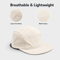 Casquette de camping personnalisée OEM à 5 panneaux en maille, séchage rapide, en nylon, style snapback unisexe, design bec de canard pour activités de plein air et course à pied