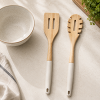 Spatule de cuisine en bois et cuillère à pâtes, ensemble de 2 pièces, résistant aux hautes températures, outils de cuisine écologiques avec trou de suspension pour usage domestique