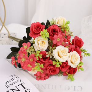 Bouquet Artificiale di Ortensie e <span class=keywords><strong>Rose</strong></span> <span class=keywords><strong>a</strong></span> <span class=keywords><strong>Pois</strong></span>, Fiori in Seta per San Valentino, Decorazione per Soggiorno e Interni, Ornamento e Composizione Floreale - Product Image 1