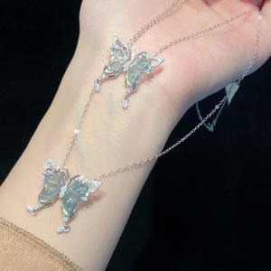 S925 Pure Silver Ice Clear <b>Jade</b> High-End Exquisite Double Button Gourd Necklace White <b>Jade</b> Marrow New Fashion Dangle Earrings - Product Image 2