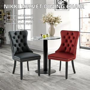 Wholesale Tufted PU Leather <b>Dining</b> <b>Chair</b> | Black and <b>Red</b> Upholstered Restaurant <b>Chair</b> with Nailhead Trim Indian Supplier - Product Image 2