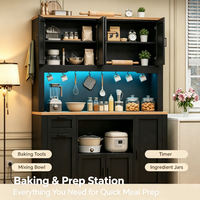 Buffet de cuisine moderne noir avec éclairage LED, prises USB et grand espace de rangement pour salles à manger