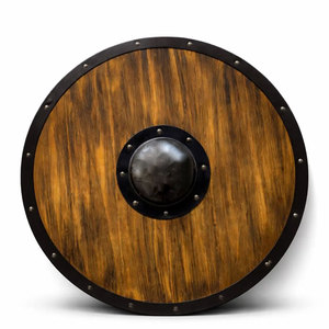 Escudo Vikingo Medieval Hecho a Mano, Acero de Damasco de Alta Calidad, Diseño Personalizable, Mango de Cuero, Soporte OEM/ODM, Uso en Disfraces - Product Image 1