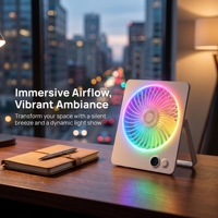 Nouveau ventilateur de bureau RGB rechargeable 2000 mAh, ultra-fin, grand flux d'air, faible bruit, portable, pour le camping, le bureau et les voyages