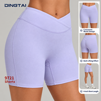 Shorts de cyclisme pour femme à taille croisée et dos en V, taille haute, anti-roulement, tricotés, coupe ajustée, en nylon et élasthanne, évacuant l'humidité