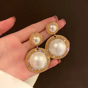 Pendientes de perlas de oro baratos a la moda, marco de aretes para mujer, venta al por mayor N2311071