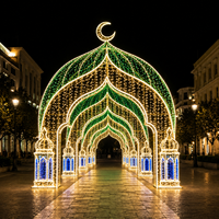 Goldener Metallrahmen Grüne LED-Lichterkette Halbmond Ramadan Tunnel Motiv-Licht für Europäische Straßenfestdekoration IP65