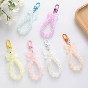 2026 New Acrylic Bead Bowknot <b>Phone</b> <b>Lanyard</b> Bow Beaded Flower Metal Keychain Bag Charm Backpack Pendant Keyring - Product Image 1