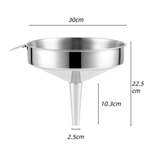 Funil de aço inoxidável tamanho grande 30cm funil de cozinha resistente com alça anel - Product Image 2