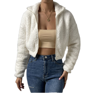 Logo personnalisé plaine recadrée femmes automnes et hiver sweat-shirt décontracté blanc fermeture éclair courte avec manches longues conception douce et respirante - Product Image 2