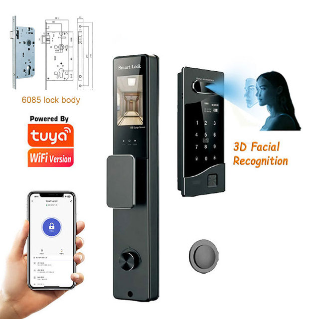 Hot Selling Electronic 3D Face Recognition Digital Code and Key Fingerprint Tuya WiFi Smart Door Lock