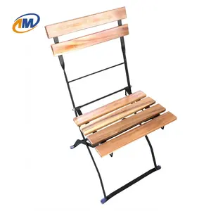 Wholesale Folding French Style Outdoor Metal Wood Acacia Slat Bistro Chair For Event/Garden/Balcony