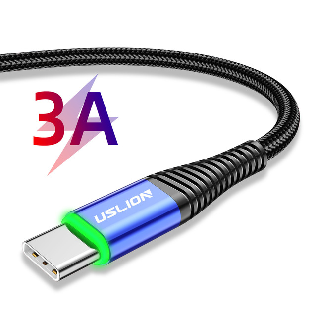 Factory Hot Selling New Arrival Green LED Light Fast Charger Type C Nylon USB Cable 2m USB Type C PVC Mobile Phones Computers