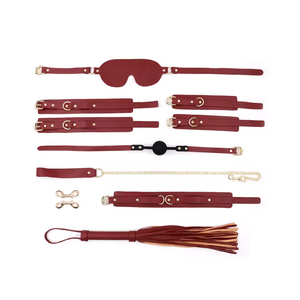 Set de Restricción para Parejas, Juego de Roles Fetichistas, Bondage, Estampado de Leopardo, Cuero, Esposas, Látigo, Collar, Mordaza, 18+ - Product Image 1