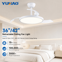 Ventilateur de plafond LED rétractable blanc silencieux BLDC 36/42 pouces avec télécommande pour salon, salle à manger, chambre d'enfant, chambre à coucher (OEM/ODM)
