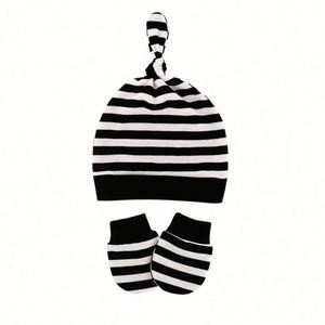 Bonnet Turban Bébé 100% Coton Noué et Mitaines Rayées pour Nouveau-né, Cadeau Promotionnel pour Bébés et Tout-petits Garçons et Filles - Product Image 3