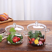 Casserole en verre borosilicate de haute qualité avec couvercle et poignées doubles résistantes à la chaleur pour cuisinière à induction, compatible lave-vaisselle