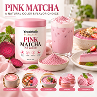 Poudre de Matcha Rose Charmante, Poudre de Thé Teintée Fine, Teinte Rose Uniforme pour la Préparation de Boissons, la Pâtisserie et les Garnitures