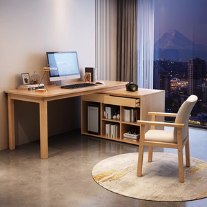 Có thể thu vào góc gỗ Máy tính để bàn sang trọng nhà văn phòng Ông Chủ đơn/đôi hình chữ L Bàn máy tính với tủ sách bền - Product Image 3