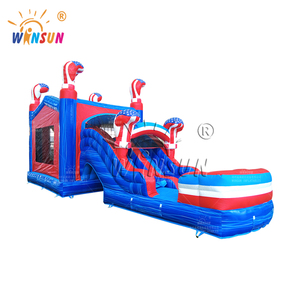 Château gonflable avec drapeau américain, toboggan à deux voies et souffleur, parfait pour la célébration de la fête nationale - Product Image 3