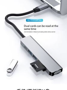 AH todo en uno 6 en 1 USB tipo C Hub Adaptador 4K HDTV lector <span class=keywords><strong>de</strong></span> tarjetas multipuerto USB3.0 TF PD SD lector para <span class=keywords><strong>PC</strong></span> ordenador Stock disponible - Product Image 3
