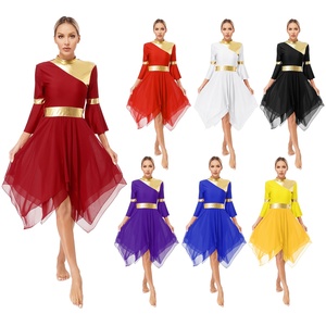 Tùy Chỉnh Womens Chắp Vá Phụng Vụ Khen Ngợi Khiêu Vũ Ăn Mặc Mock Cổ 3/4 Bùng Tay Áo Christian Khiêu Vũ Ăn Mặc - Product Image 6