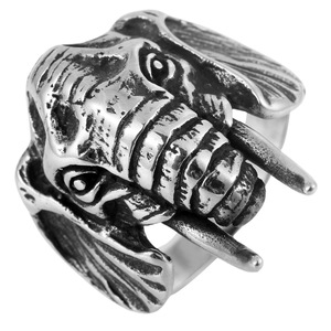 yunnique Men's Elephant Head Stainless Steel <b>Ring</b> <b>Silver</b> Vintage Animal Design Fashion Jewelry Gift - Product Image 5