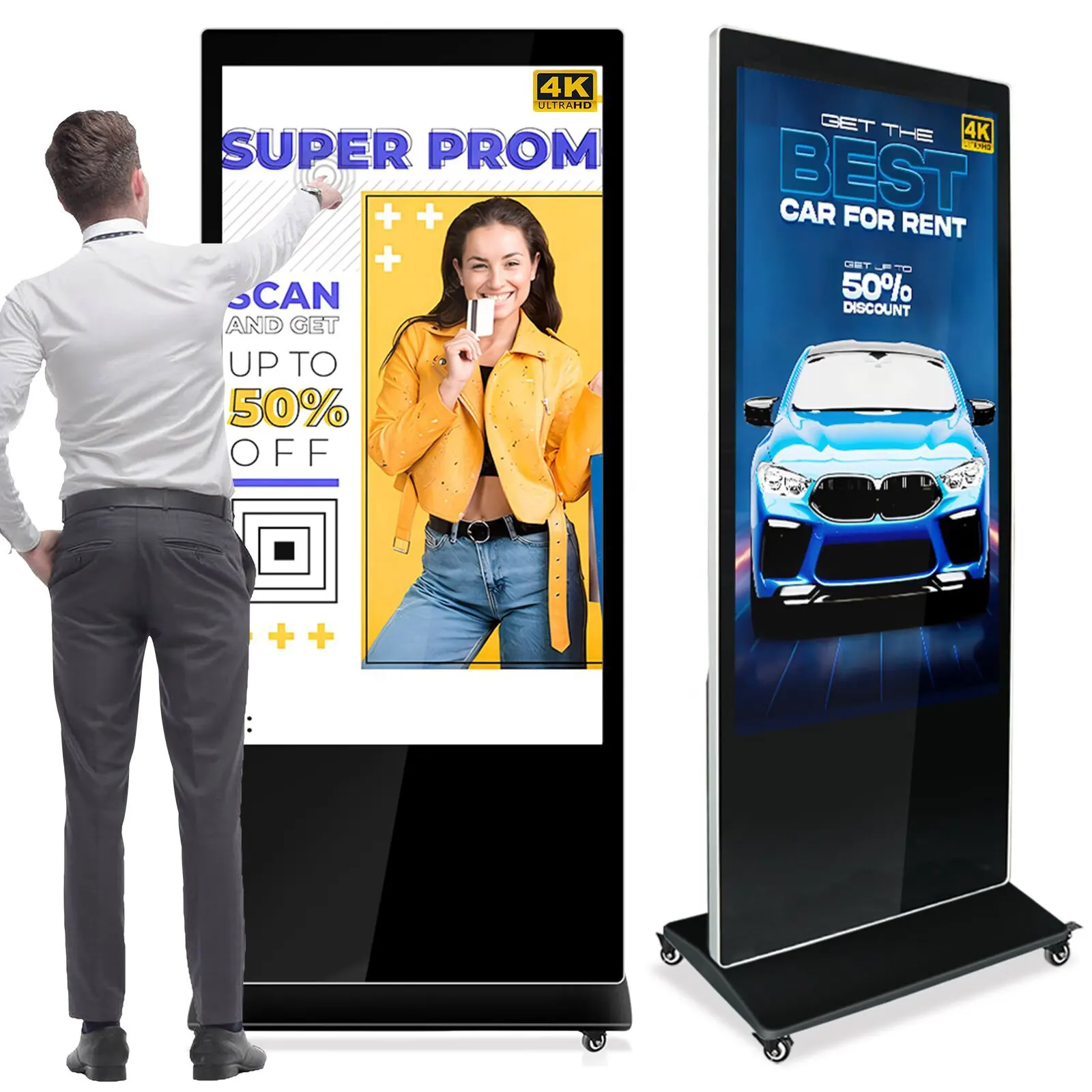 Floor standing vertical touch screen kiosk 4K HDMI indoor advertising player display screen HD lcd touchscreen digital signage