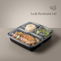 Boîte à repas jetable en plastique PP à 3 compartiments avec couvercle transparent pour la restauration et les plats à emporter