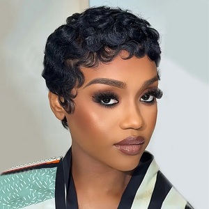 Wholesale Remy Short Chioma Wavy <strong>Pixie</strong> <strong>Curl</strong> Human Hair Machine Made None Lace <strong>Wig</strong> - Product Image 3