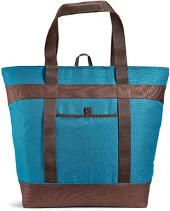 กระเป๋าพีวีซีหุ้มฉนวน XL กระเป๋าช้อปปิ้งสีน้ำเงินทะเลมีตราสินค้า