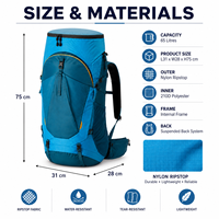 Sac à dos de randonnée grande capacité 65L, résistant à l'eau, respirant, pour le camping et la randonnée en plein air