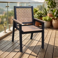 Chaise de jardin en polybois écologique avec dossier tressé, fauteuil de patio en HDPE résistant aux intempéries, chaise en plastique recyclé imitation bois