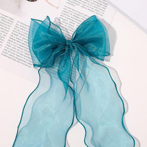 HZO-26018 Jolie pince à <span class=keywords><strong>cheveux</strong></span> en organza et mousseline avec long ruban et nœud, accessoire doux <span class=keywords><strong>pour</strong></span> enfants <span class=keywords><strong>pour</strong></span> le quotidien - Product Image 3