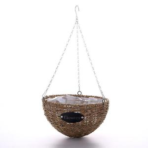 Outdoor Decoration Natural Round Handwoven Garden Plant <b>Flower</b> Storage Pot Hanging <b>Basket</b> With Plastic Liner - Product Image 5