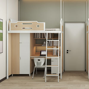 Mobilier africain pour <span class=keywords><strong>étudiant</strong></span>s Lit mezzanine moderne en bois Lit triple superposé Lit double pour filles avec placard de rangement Utilisation en <span class=keywords><strong>appartement</strong></span> scolaire - Product Image 1