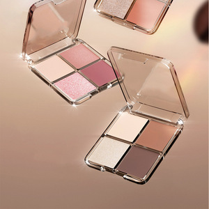 Großhandel 4-Farben Satin Mini-Lidschattenpalette Transparentes Gehäuse Weiß-Rosa Lidschatten-Paletten Kosmetik Mini-Lidschatten Make-up-Palette - Product Image 1