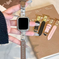 Bracelet de montre Upro Fashion pour femme, luxe, diamants irréguliers, métal + cuir véritable, 41 42 45 49 mm pour Apple Iwatch 11 10 9 8 7 Ultra