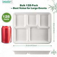 Assiettes en bagasse 100 % compostables et écologiques à 5 compartiments, emballage alimentaire jetable, imperméable, résistant à la graisse, compatible micro-ondes