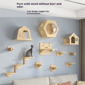 Structure d'escalade murale <span class=keywords><strong>pour</strong></span> <span class=keywords><strong>chat</strong></span> en bois massif avec plateforme de saut, griffoir et nid - Product Image 1