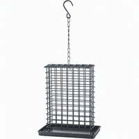 Mangeoire à oiseaux carrée en treillis métallique avec chaîne de suspension, plateau large, support alimentaire solide, design antique, résistante à la rouille pour jardin et cour